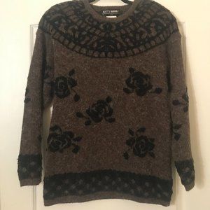 VTG Women Kitty Hawk Floral Sweater Brown Small